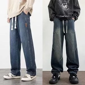 Jeans de Algodón para Hombre de Alta Calidad 2026, Pantalones Vaqueros Casuales Negros y Grises con Parches, Lavado Vintage, Corte Personalizado - Product Image 2