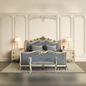 Cadre de lit de luxe en bois massif de qualité supérieure, fait main, avec pied de lit sculpté, mobilier de chambre à coucher en bois massif taille King - Product Image 4