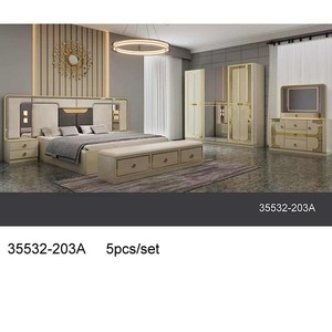 Juego de dormitorio moderno 35532-198D, muebles de madera tamaño completo con cabecero iluminado y armario con espejo - Product Image 2