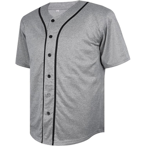 Classic Blank Gray Baseball Jersey Unisex Sport Shirt Button-<b>Down</b> V-Neck Top With Retro Black Single Pinstripe - Product Image 2