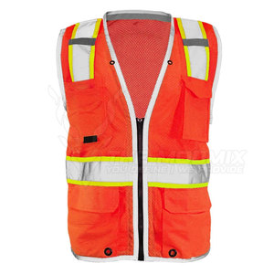 Gilet de sécurité haute visibilité respirant à séchage rapide, orange, réfléchissant, en polyester, vêtements de travail multi-poches, usage industriel et extérieur - Product Image 2