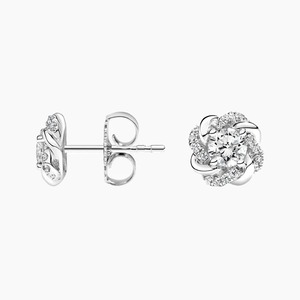 Boucles d'oreilles en forme de fleur, diamants ronds taille brillant, en argent 925, moissanite, bijoux de fiançailles classiques pour femmes, tendance - Product Image 1