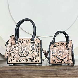 Conjunto de 2 piezas de bolso de cuero genuino hecho a mano con diseño floral vintage y cremallera para mujer, estilo bandolera - Súper Septiembre - Product Image 5