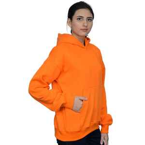 Sudaderas con Capucha y Sudaderas de Felpa de Algodón Teñido Liso de Primera Calidad, Color Naranja Brillante, Estilo Urbano - Product Image 6
