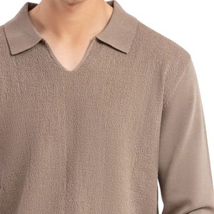 <b>Men</b> Taupe Long Sleeve Polo Collar Knit Sweater <b>Pullover</b> Casual Warm Soft Fashion Knitwear Custom Logo OEM Manufacturer Wholesale - Product Image 6