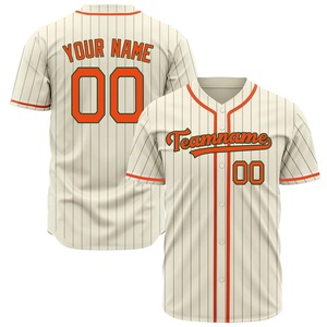 Custom Baseball Jersey Men's Cream Orange Trim Button <b>Up</b> Team Name Number 00 Sublimated Polyester Apparel - Product Image 1