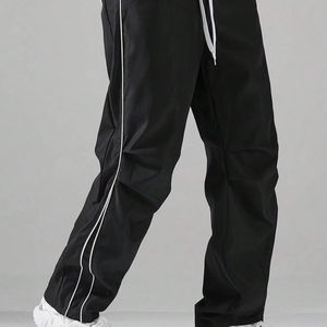 Men Contrast <b>Trouser</b> Fashion Casual Pants Solid Color Breathable Loose Straight <b>Drawstring</b> Pants Streetwear - Product Image 1