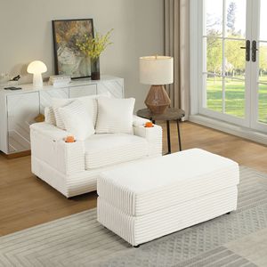 Divano Chaise Longue Profondo con 2 Cuscini Decorativi e Pouf per Soggiorno, Arredamento Confortevole - Product Image 2