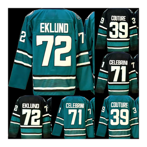 Großhandel Herren San Jose Eishockey-Trikots 71 Macklin Celebrini 39 Logan Couture 72 EKLUND 77 MISA 100% Polyester 3D-Stickerei - Product Image 1