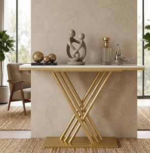 Luxury X Shaped Console <b>Table</b> Gold Metal Frame Faux Marble Entryway <b>Table</b> Modern Hallway Corridor <b>Sofa</b> Side Decorative Display - Product Image 5