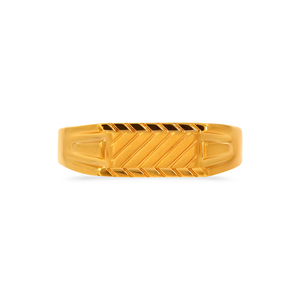 Bague de luxe pour homme plaquée or, gravée motif chevron géométrique, texture moderne, classique pour mariage et anniversaire - Product Image 3