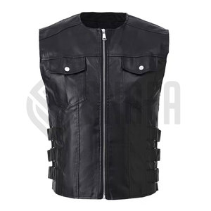 Top Trending <b>Men's</b> Genuine <b>Leather</b> Motorcycle Racing Vest Solid Black Color Rider Sleeveless <b>Jacket</b> for <b>Men</b> - Product Image 1
