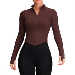 High Elasticity Lightweight Red Black Women Yoga <b>Top</b> Slim Fit Gym Wear Long Sleeve Quick-Dry Training Full-Zip Workout Jacket - Product Image 1