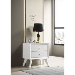 Comodino bianco con gambe angolate e pomelli rotondi in bronzo, 2 cassetti, tavolino da comodino, mobili per camera da letto - Product Image 1