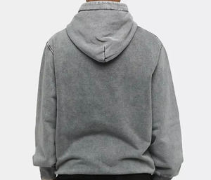 เสื้อฮู้ดดี้ผู้ชายแบบวินเทจ ผ้าฝ้ายเฟรนช์เทอร์รี่ 100% คุณภาพสูง ทรงพูลโอเวอร์ ล้างสีแบบแอซิดวอช - Product Image 4