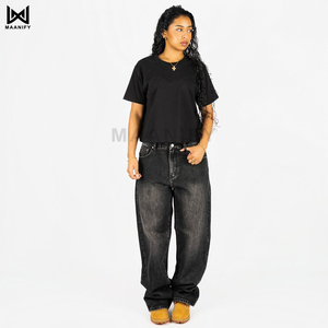 เสื้อยืดครอปสีดำขายดี ผ้าหนา พิมพ์โลโก้ได้ตามต้องการ คอริบหนา เสื้อเปล่าสไตล์สตรีทแวร์ ผ้าฝ้าย OEM ODM MAANIFY - Product Image 1