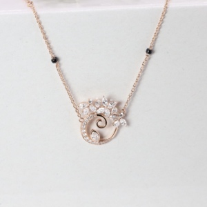 Collar con Colgante de Diamante en Forma de Hoja Marquise en Oro Rosa, Cadena Clásica Mangalsutra con Cuentas Negras en Espiral, Joyería Fina, Regalo de Boda para Mujer - Product Image 1