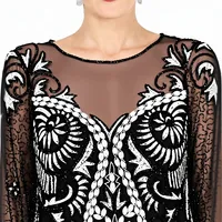 Robe de soirée noire et blanche à manches longues, en maille, longue, avec superposition, pour soirée formelle