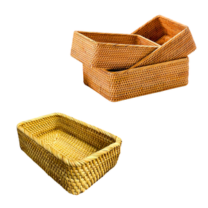 Durable Rectangular Wicker RATTAN <b>BASKET</b> / <b>TRAY</b> Set of 3 Rectangular Home Storage <b>Basket</b> Collection - Product Image 1