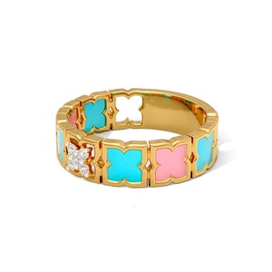 Anillo de Lujo con Trébol Esmaltado y Diamantes Naturales en Plata de Ley 925 Chapada en Oro para Mujer - Product Image 3