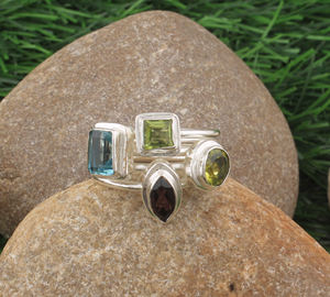 Natural Garnet Peridot Blue Topaz Classic <b>Wedding</b> Party 925 Sterling <b>Silver</b> Multi-Gemstone <b>Band</b> Birthstone Jewelry Ring for - Product Image 4