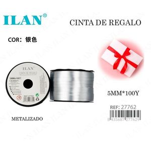 Nastro regalo Ilan 5 mm x 100 iarde argento metallizzato per confezioni - Product Image 1