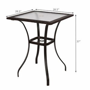 28.5 Inch Outdoor Patio Table with <b>Square</b> Glass Top and Rattan <b>Edging</b> - Product Image 2