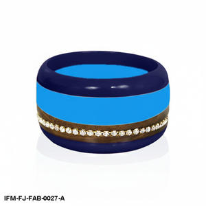 Handcrafted Multilayer Wooden & Resin Statement Bangle Bohemian Blue Contrast <b>Wristband</b> with Rhinestone Accents - Product Image 1