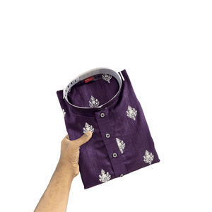 ผ้าคอตตอนพิมพ์ลาย lucknowi ที่ทำงานหนักพร้อมเพย์จามาสีม่วง - Product Image 1