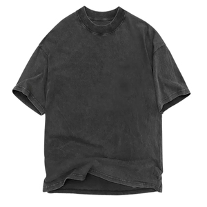 T-shirt Homme Oversize Gris Foncé Col Rond Manches Courtes Décontracté Couleur Unie Jersey Tricoté Coupe Droite Longueur Standard Style Teint Uni - Product Image 2