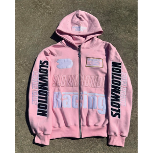 เสื้อฮู้ดปักลายเชนิลล์แบบกำหนดเอง ผ้าฝ้าย 100% สำหรับผู้ชายและผู้หญิง ซิปหน้า ระบายอากาศ กันลม ผ้าถัก - Product Image 3