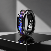 Bague de mariage pour homme en carbure de tungstène noir de 8 mm avec incrustation de pierres concassées bleu violet et météorite, ajustement confortable, vente en gros