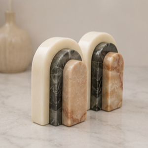 Ensemble de serre-livres modernes en marbre, sculpture en pierre, décoration d'intérieur, forme d'arche polie - Product Image 1