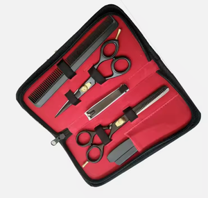 Kit de ciseaux à effiler de qualité supérieure couleur argent 6 pièces, magnifiques kits de barbier avec étui en cuir à fermeture éclair - Product Image 2
