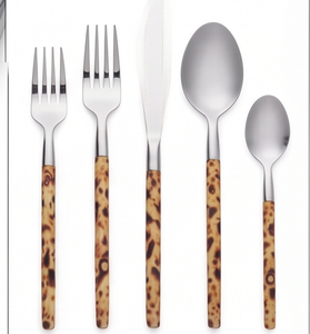 Ensemble de couverts vintage avec manches en écaille de tortue, couverts en acier inoxydable, 5 pièces, vaisselle pour la mise en table de mariage - Product Image 5