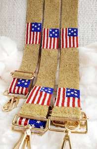 Glass Seed Beads Maroon White Striped Handbag Strap Shoulder Purse Handle Crossbody <b>Fabric</b> <b>Belt</b> Gold Metal Clasp Swivel Clip Bag - Product Image 2