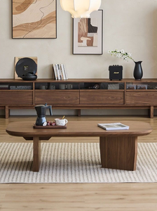 Modern Wooden Coffee <b>Table</b> with Asymmetrical Panel Legs for Living Room Home Apartment - Product Image 3
