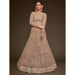 Jolie tenue de fiançailles en filet doux brodé beige royal Lehenga Choli - Product Image 5