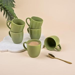 Elegant 350ml Olive Green Ceramic Espresso <b>Cups</b> Set of 2 with Gold Handle Durable <b>Tea</b> <b>Cup</b> for Cappuccino 200ml Capacity - Product Image 1