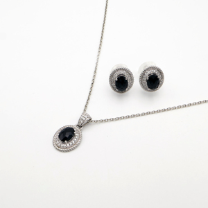 Black Onyx Oval Pendant and <b>Stud</b> Earrings Set 6x8 Elegant Women’s Fashion Jewelry for Everyday Style - Product Image 2