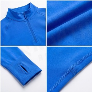 Blue Quarter-Zip Long Sleeve Crop <b>Top</b> <b>Sweat</b>-Wicking Seamless Yoga Wear Women's Sportswear - Product Image 4