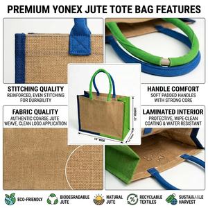 Bolsa de Compras de Yute Premium Laminada, Ecológica, Reutilizable, con Asas Acolchadas, Bolsa de Supermercado Promocional con Impresión Personalizada - Product Image 3