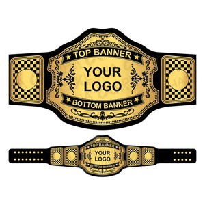 Cinturón de Campeonato de Lucha Libre Personalizado Negro con Placas a Cuadros y Espacio para Logotipo para Personalización - Product Image 3