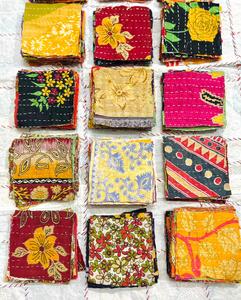 Scarti di tessuto Kantha da 5 pollici, quadrati pretagliati, 100% cotone, confezione di pezzi decorativi per cucito, patchwork, quilting. - Product Image 1