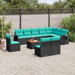 Juego de sofás de jardín de ratán sintético negro de 11 piezas con cojines para muebles de patio - Product Image 1