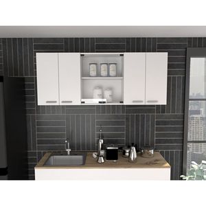 Mobiletto da parete Shelton bianco da 59 pollici con due ante centrali in vetro, mobile da bagno - Product Image 1