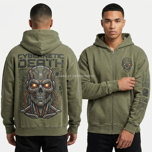 Sweat à capuche Winter Hunger motif Crâne de cerf 400GSM Bleu Glace Effet vieilli Streetwear Homme Motif 'Cold Bites' Style à double manche Vêtement personnalisé - Product Image 3