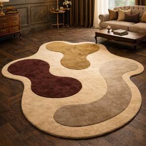 Tapis d'appoint moderne en laine tuftée à la main, sculpté en profondeur, abstrait, écologique, à bords biseautés, géométrique et irrégulier - Product Image 4