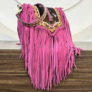 Nuevo Bolso Bandolera de Diseño Rosa, Hecho a Mano, Estilo Vintage, para Mujer, Bolso de Hombro de Cuero Vacuno de Primera Calidad con Borlas, Estilo Bohemio - Product Image 4