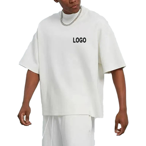 Ensemble t-shirt et short en coton pour homme, couleur unie, col rond, vêtements décontractés d'été avec impression de logo, tissu tricoté respirant - Product Image 4